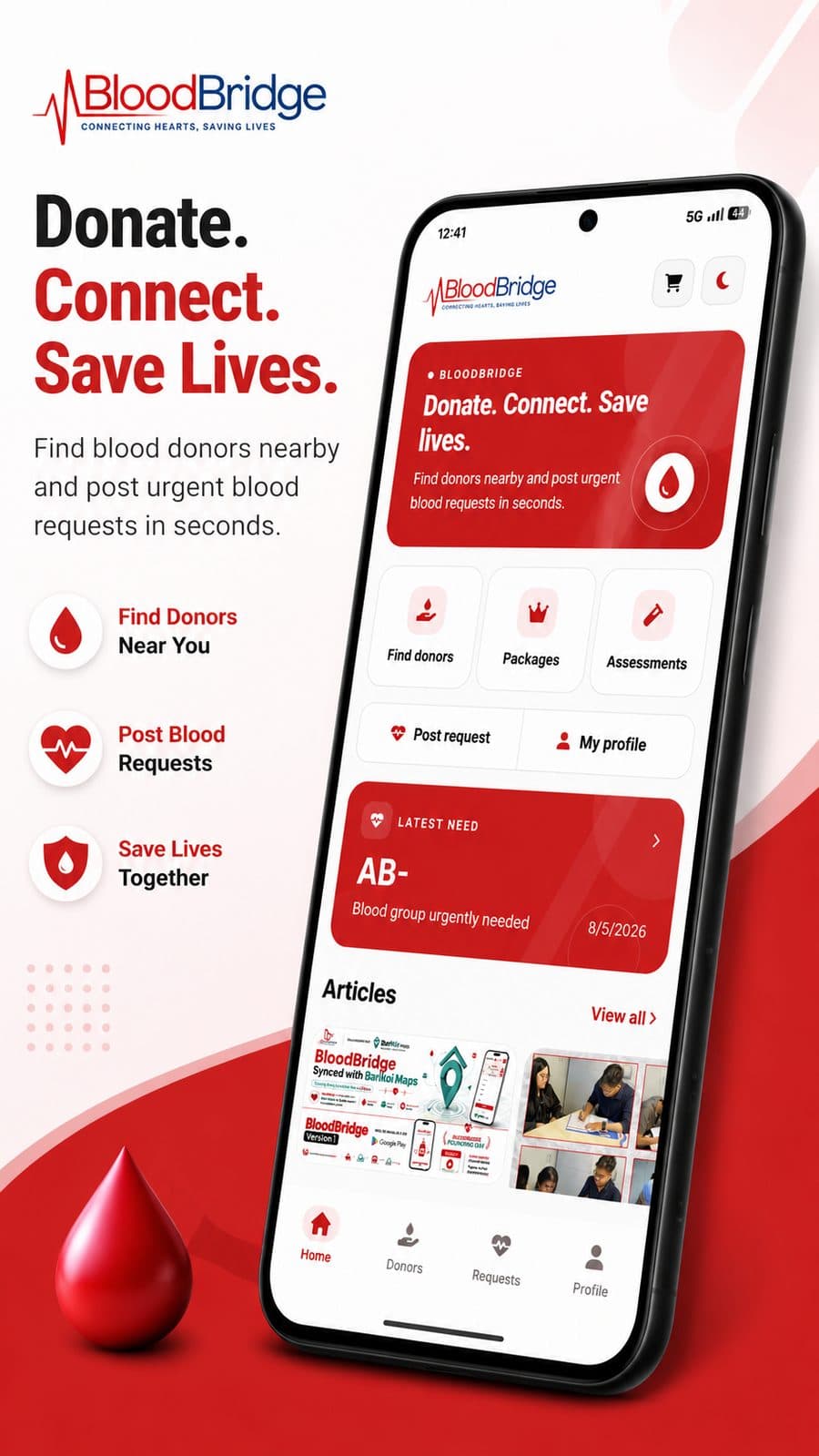 BloodBridge app home screen